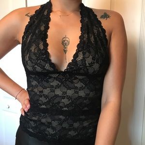 2/$15 Plunging neckline lace halter top